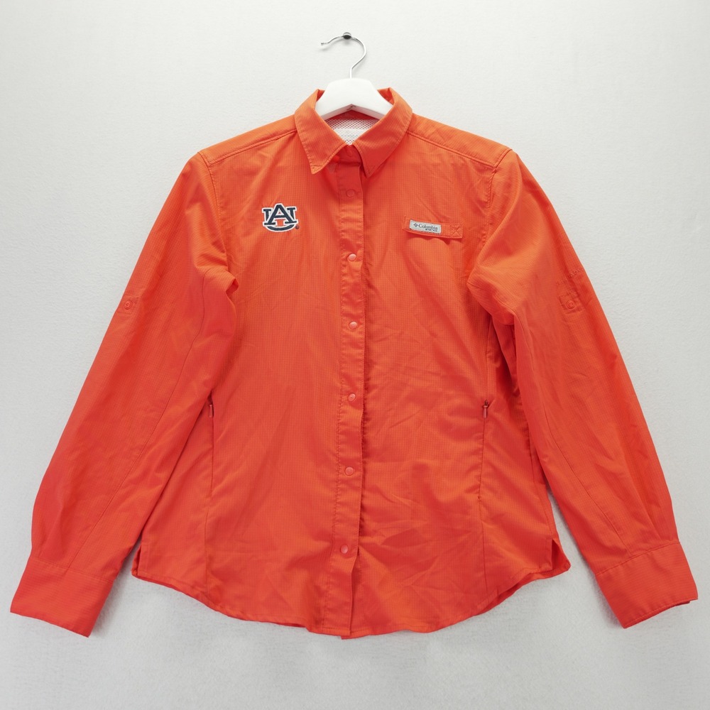 Columbia PFG Auburn Tigers Fishing Shirt Orange Long Sleeve Womens Small